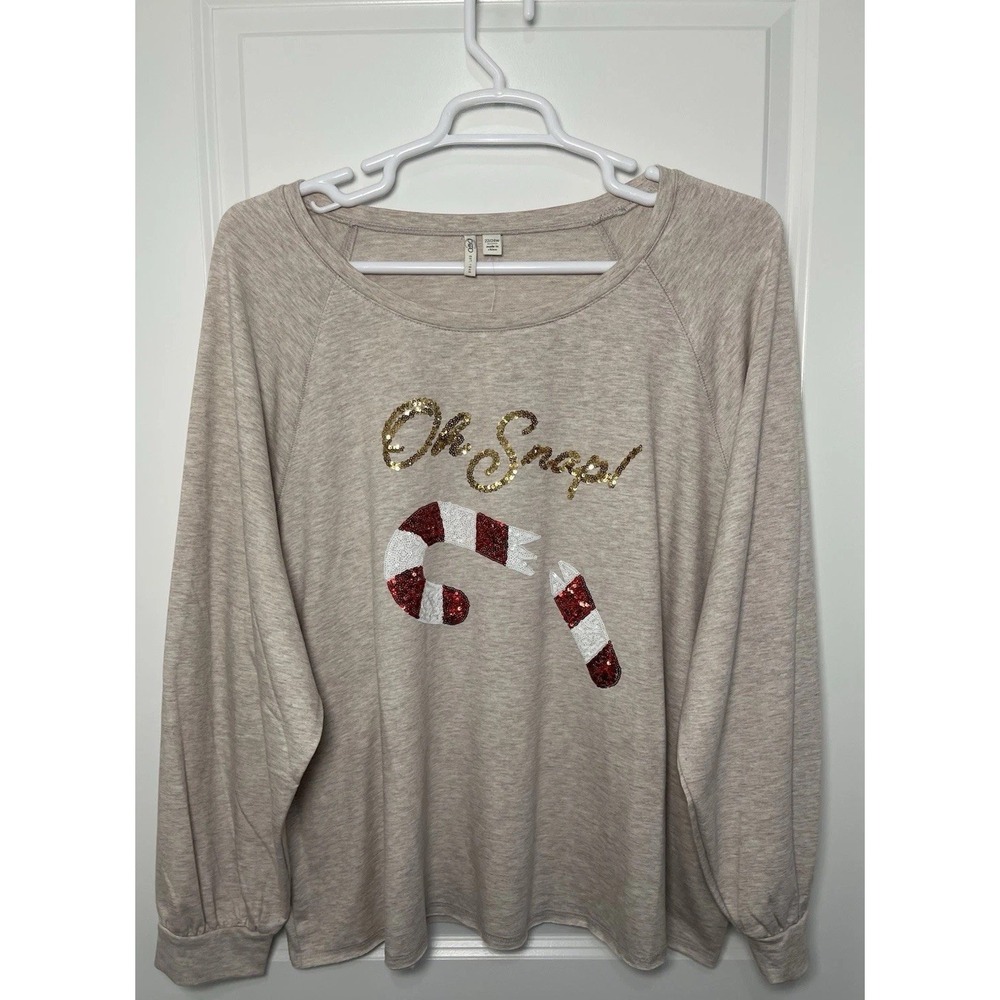 Women's‎ Christmas Sweatshirt Plus Size 22/24W NWT Oh Snap Candy Cane in Sequins - Picture 3 of 9
